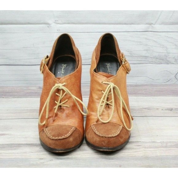 Elizabeth & James E-Casi Leather Suede Lace Up Cut Out Heeled Booties 9.5 B - Picture 4 of 8